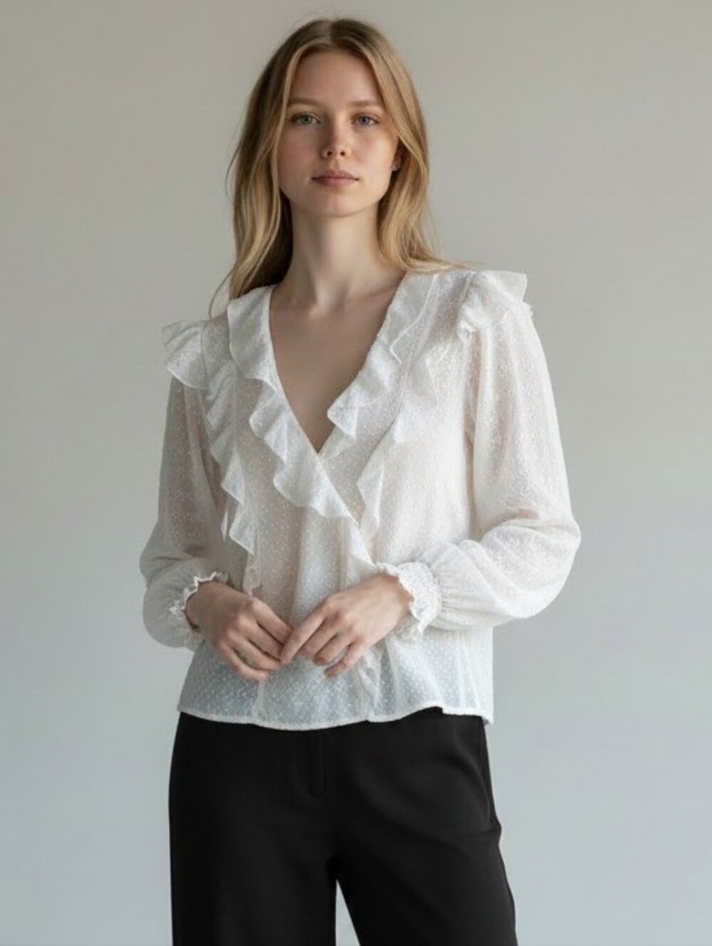 Maeve By Anthropologie White Ruffle Eyelet Lace Blouse